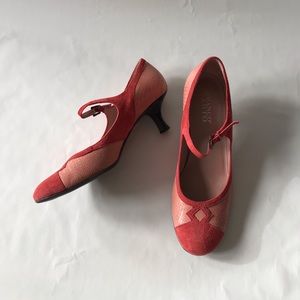 COPY - FRANCO SARTO | Kitten Heel Pink Snake Pattern Coral Suede Mary Jane Size…